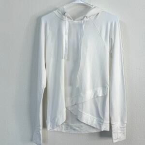 Athleta Hoodie White Long Sleeve Pullover Minimalist Athleisure Loungewear S